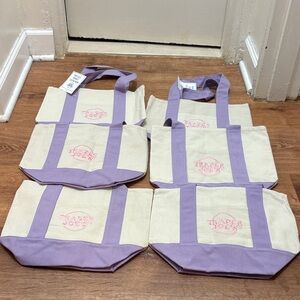 NWT Trader Joe's Mini Cream and Lavender Canvas Tote Bag Set of 6